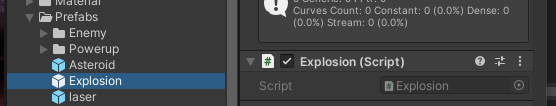 Explosion prefab with Explosion (Script)